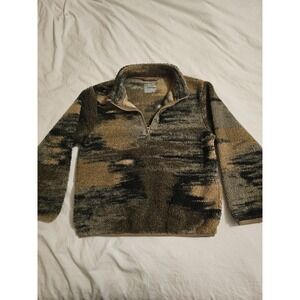 Cat & Jack Boys Sherpa Fleece Quarter Zip Pullover Youth S 6/7 Camo